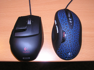 Side-by-side comparison of Logitech's G5 and G9 mice