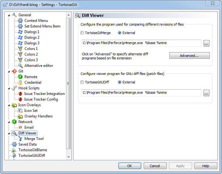 TortoiseGit Diff Viewer settings